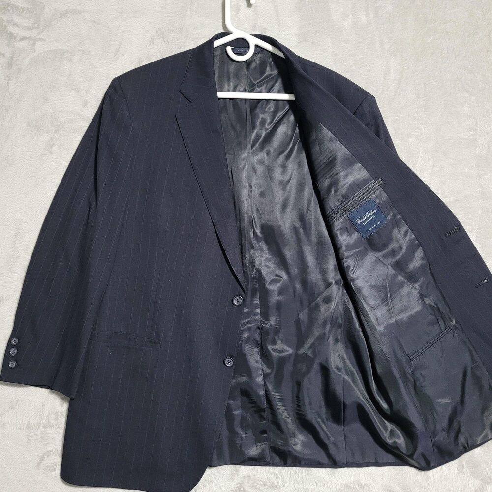 Brooks Brothers Suit Jacket Mens 44R Blue Pinstripe Wool 2 Button Brooksease USA - Picture 2 of 15
